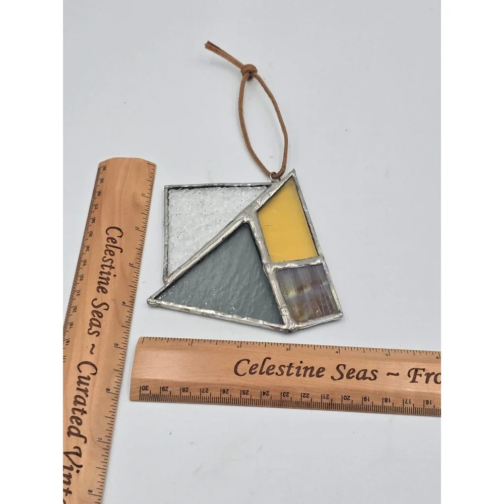 Geometric Stained Glass Suncatcher Ornament Iridescent Textured Glass Amber Grey